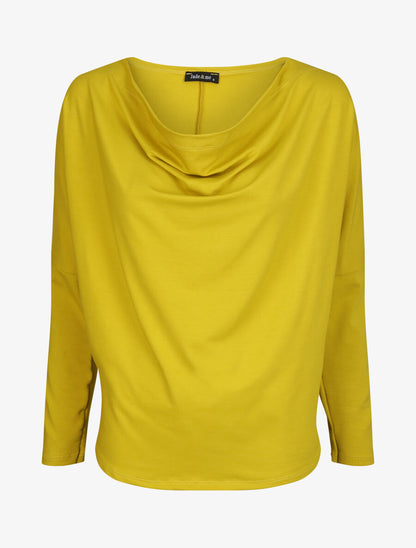 Top oversize uni à col bénitier - Jaune - 1