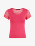 T-shirt ajusté à épaules en dentelle - Fushia - 1