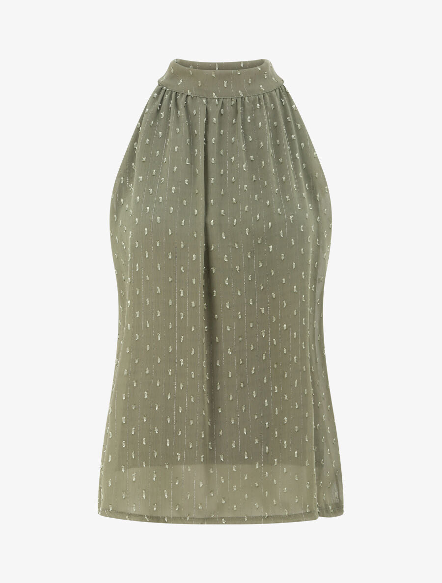 Top droit en voile plumetis irisé - Kaki - 1