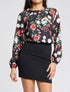 Robe bi-matière à imprimé pissenlits et roses - Noir - 1