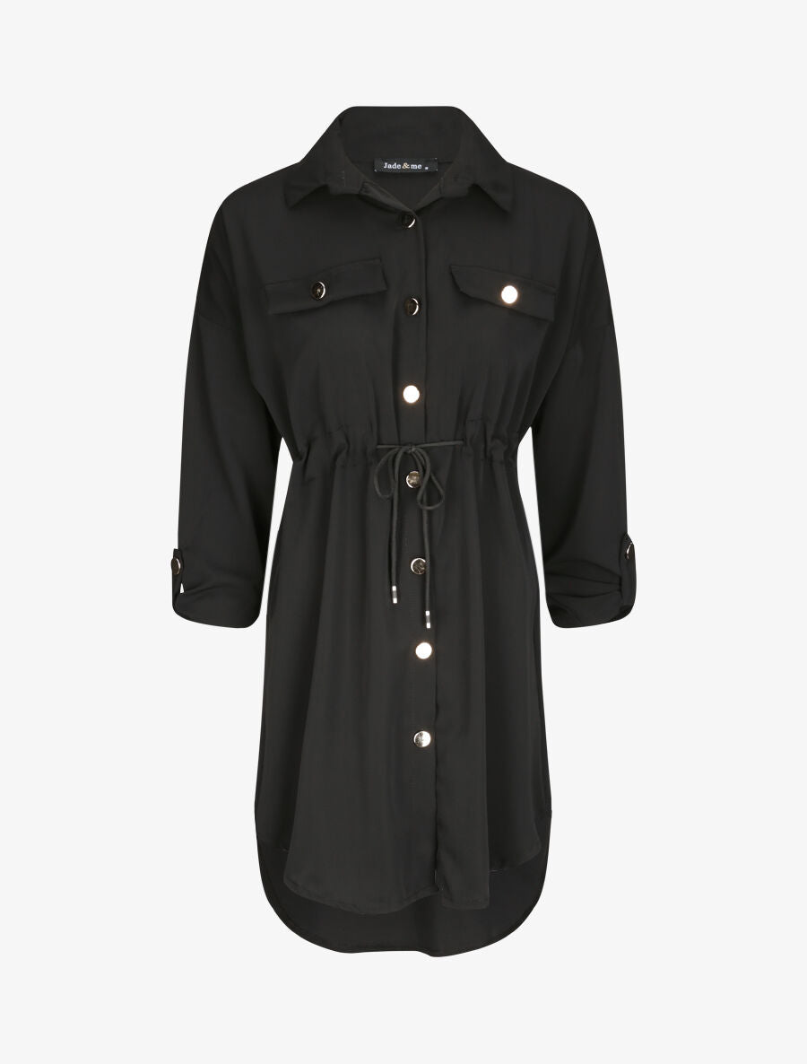 Robe chemise à boutons stylisés - Noir - 1
