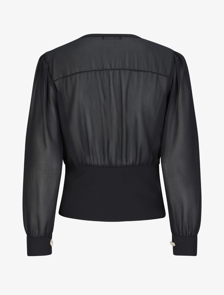 Blouse cache-coeur à boutons stylisés - Noir - 2