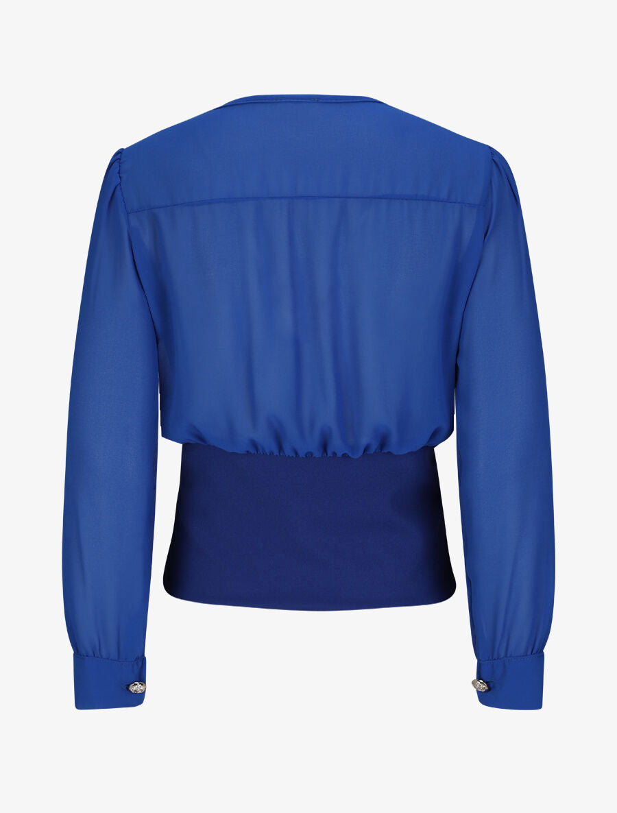 Blouse cache-coeur à boutons stylisés - Bleu roi - 2