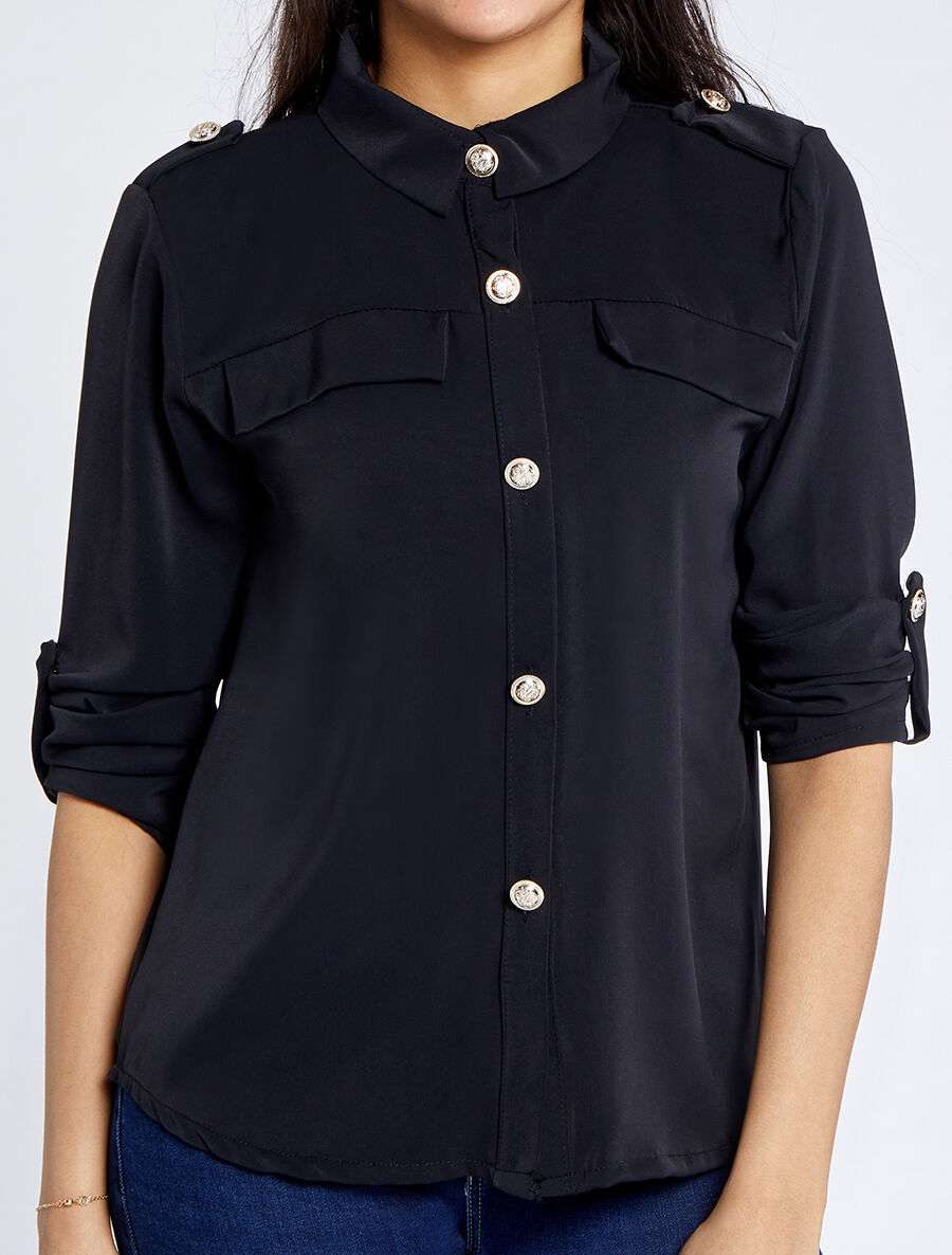 Chemise fluide unie - Noir - 4