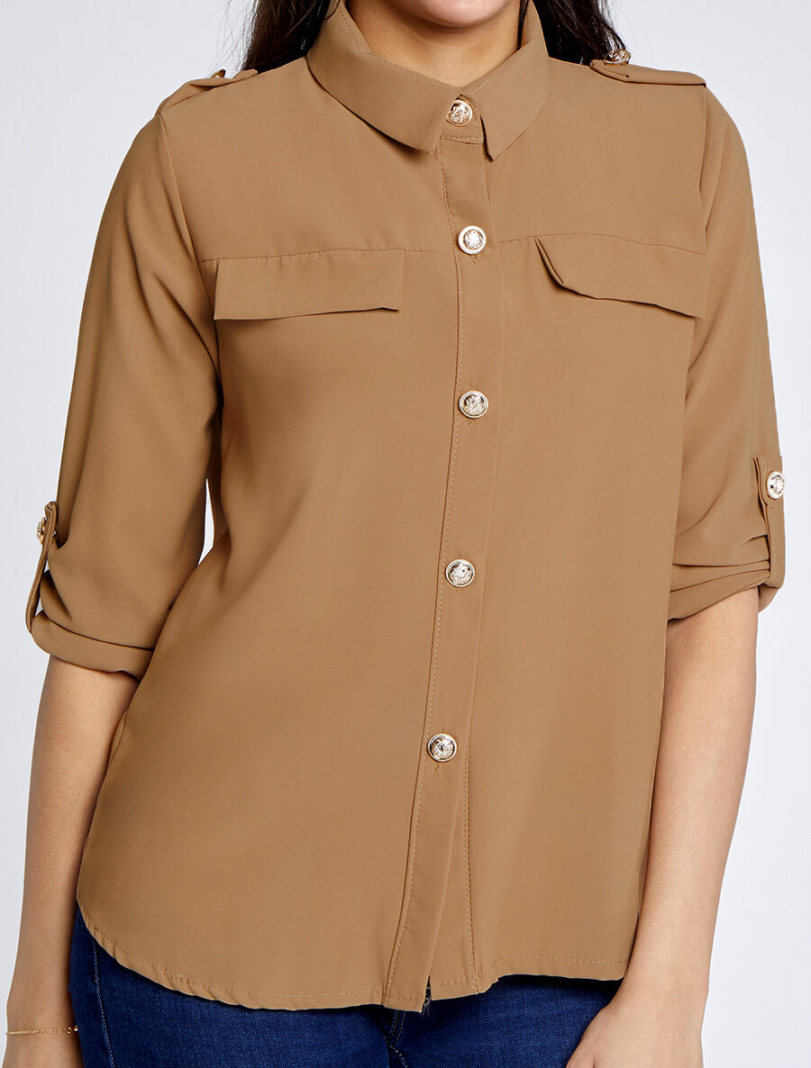 Chemise fluide unie - Camel - 4
