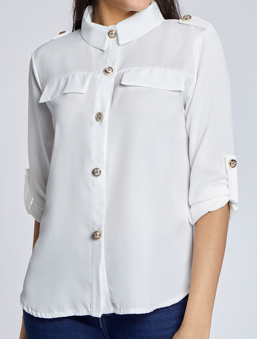 Chemise fluide unie - Blanc - 4