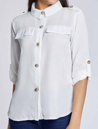 Chemise fluide unie - Blanc - 4