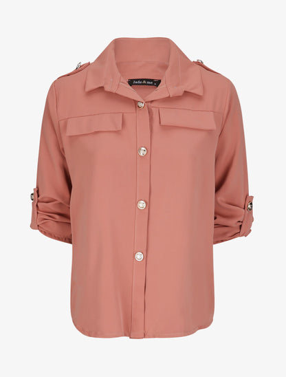 Chemise fluide unie - Rose - 1