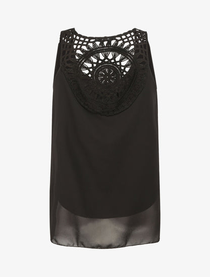 Top ample uni à dos en crochet - Noir - 2