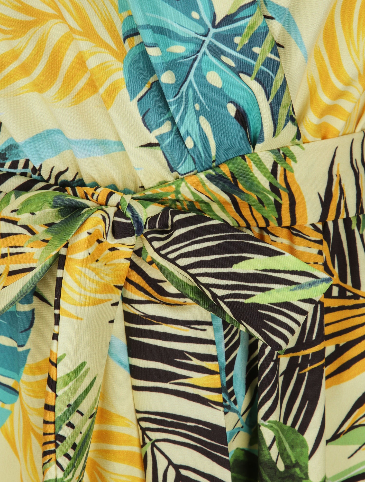 Robe imprimé tropical à manches et bords volantés - Jaune - 3