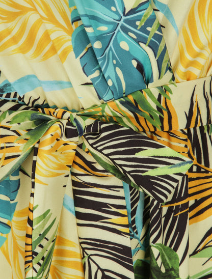 Robe imprimé tropical à manches et bords volantés - Jaune - 3