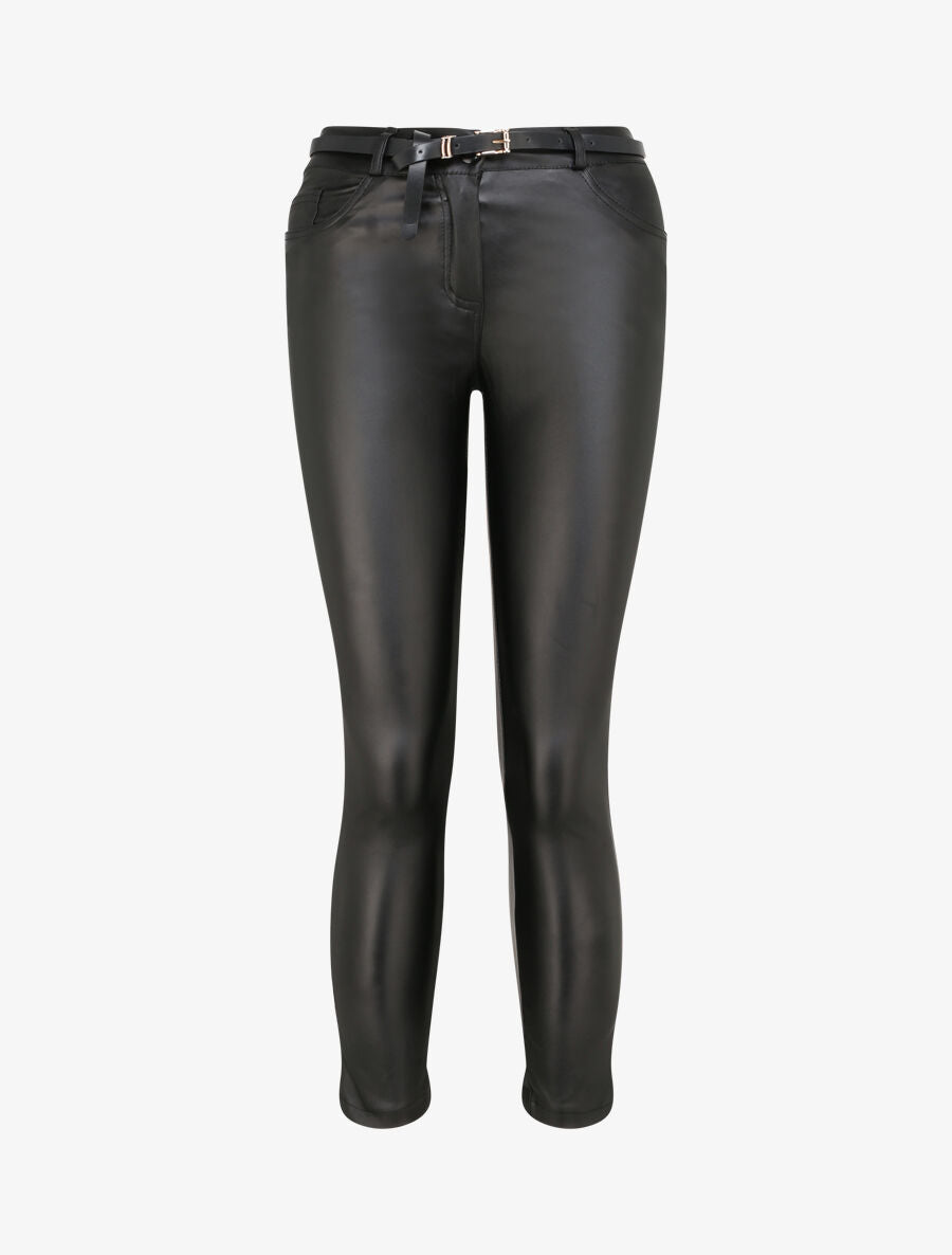 Pantalon slim en similicuir - Noir - 1