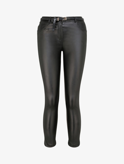 Pantalon slim en similicuir - Noir - 1