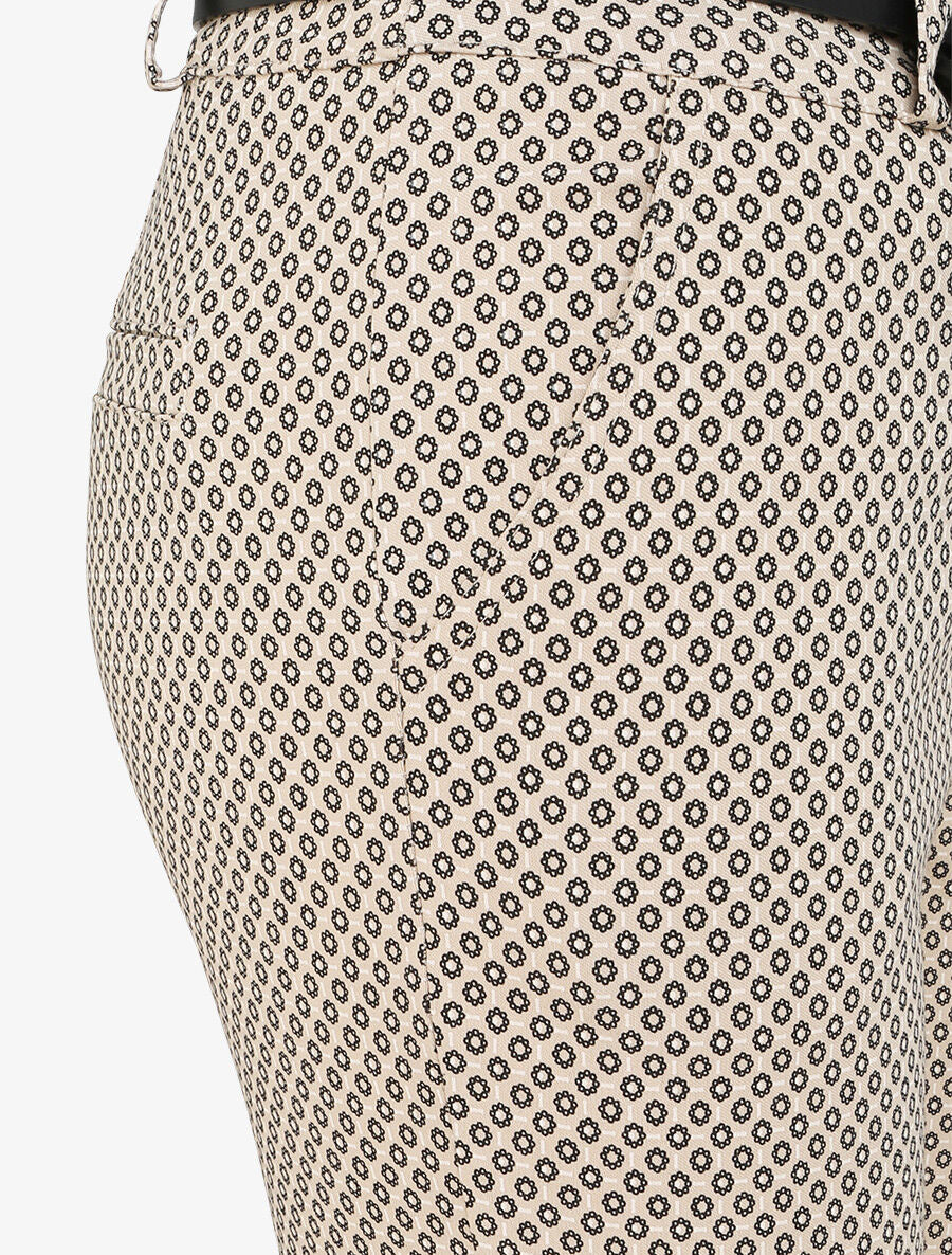 Pantalon 7/8 imprimé petites fleurs à revers - Beige - 3