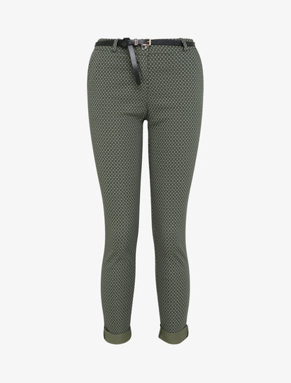 Pantalon 7/8 imprimé petites fleurs à revers - Kaki - 4