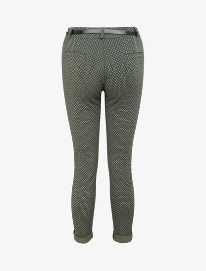 Pantalon 7/8 imprimé petites fleurs à revers - Kaki - 2