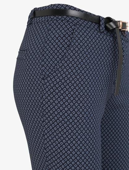 Pantalon 7/8 imprimé petites fleurs à revers - Marine - 3