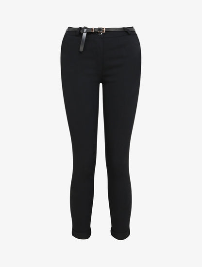 Pantalon 7/8 uni à revers - Noir - 4