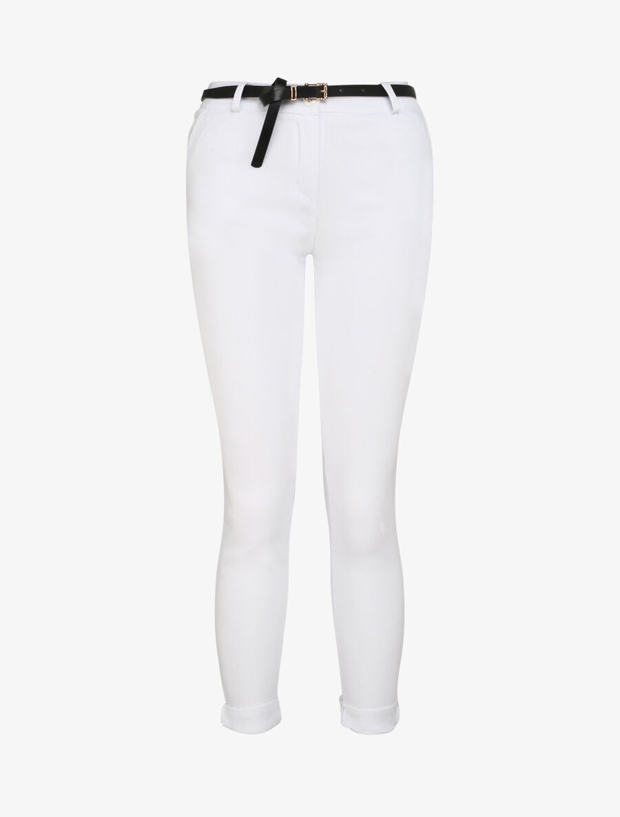 Pantalon 7/8 uni à revers - Blanc - 4