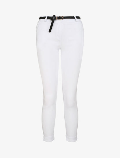 Pantalon 7/8 uni à revers - Blanc - 4