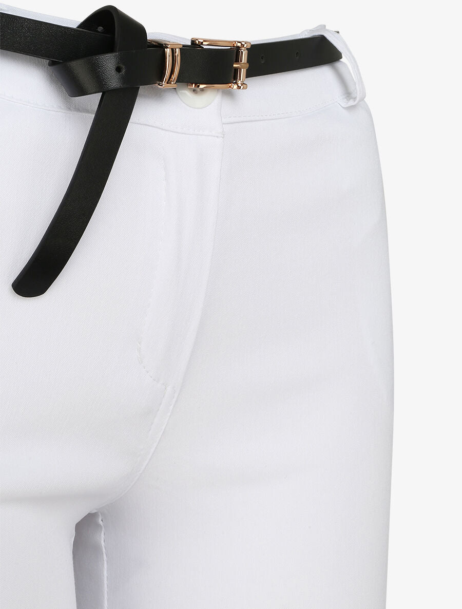 Pantalon 7/8 uni à revers - Blanc - 3