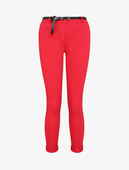 Pantalon 7/8 uni à revers - Rouge - 4