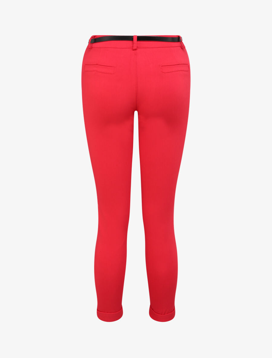 Pantalon 7/8 uni à revers - Rouge - 2