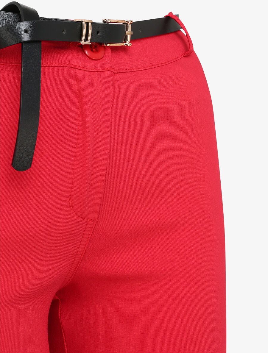 Pantalon 7/8 uni à revers - Rouge - 3