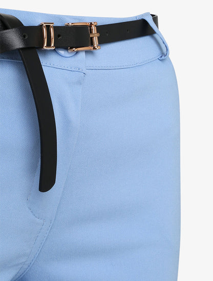 Pantalon 7/8 uni à revers - Bleu ciel - 3