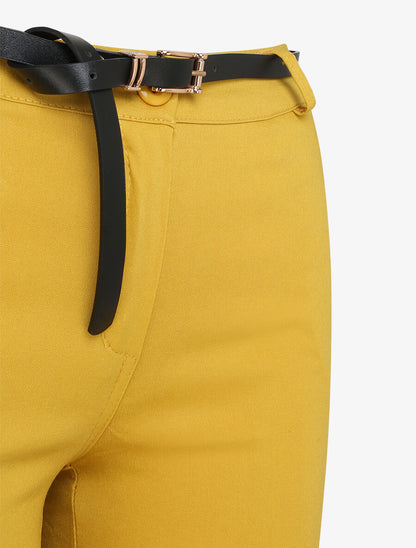 Pantalon 7/8 uni à revers - Jaune - 3