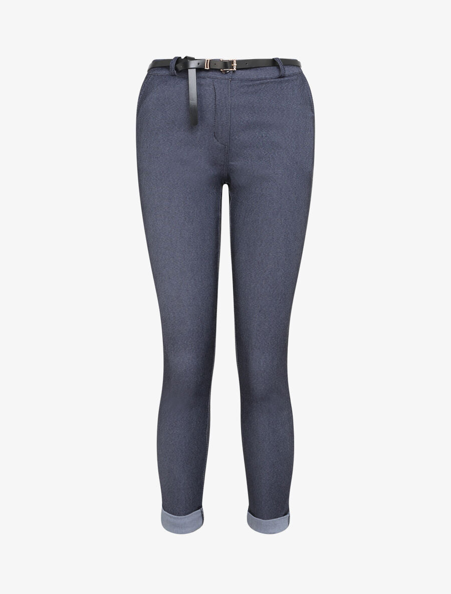 Pantalon 7/8 effet jeans à revers - Bleu jeans - 4