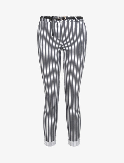 Pantalon 7/8 imprimé rayé à revers - Marine - 4