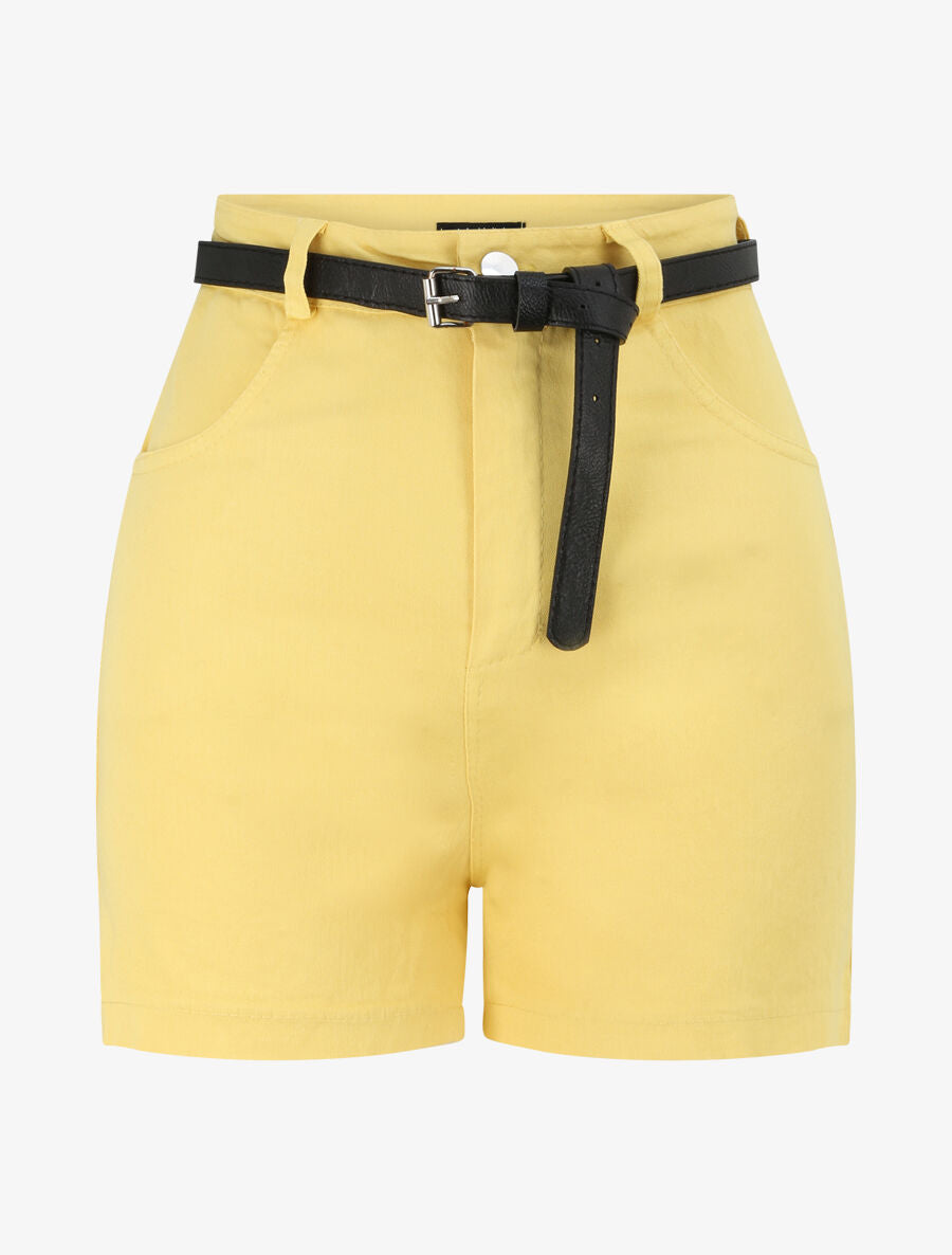 Short évasé uni à taille haute - Jaune - 1