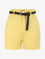 Short évasé uni à taille haute - Jaune - 1