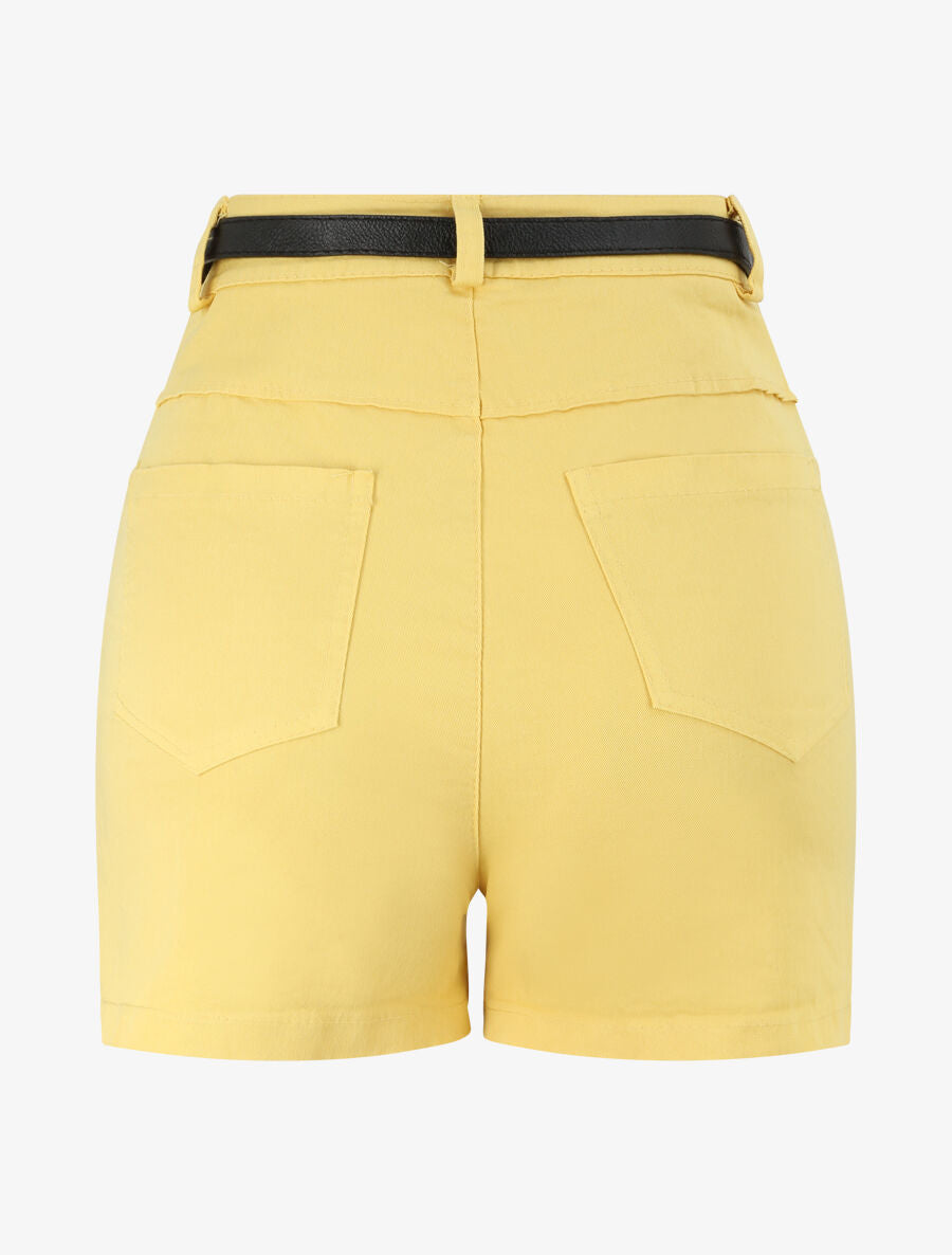 Short évasé uni à taille haute - Jaune - 2