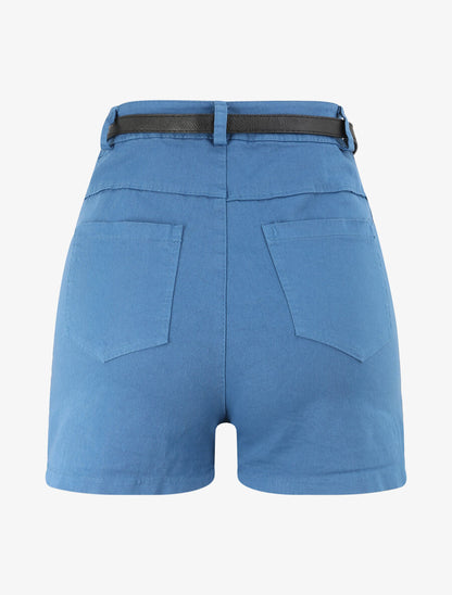 Short évasé uni à taille haute - Bleu - 2