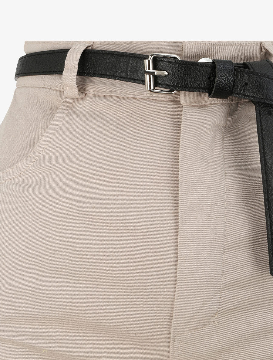 Short évasé uni à taille haute - Beige - 3
