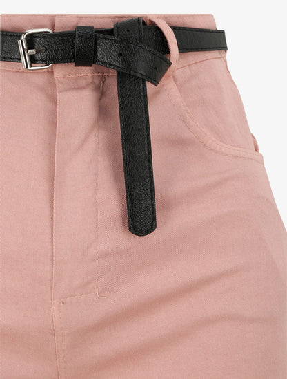 Short évasé uni à taille haute - Rose poudré - 3