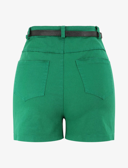 Short évasé uni à taille haute - Vert - 2