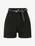 Short évasé uni à taille haute - Noir - 1