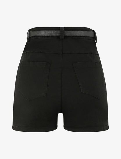 Short évasé uni à taille haute - Noir - 2