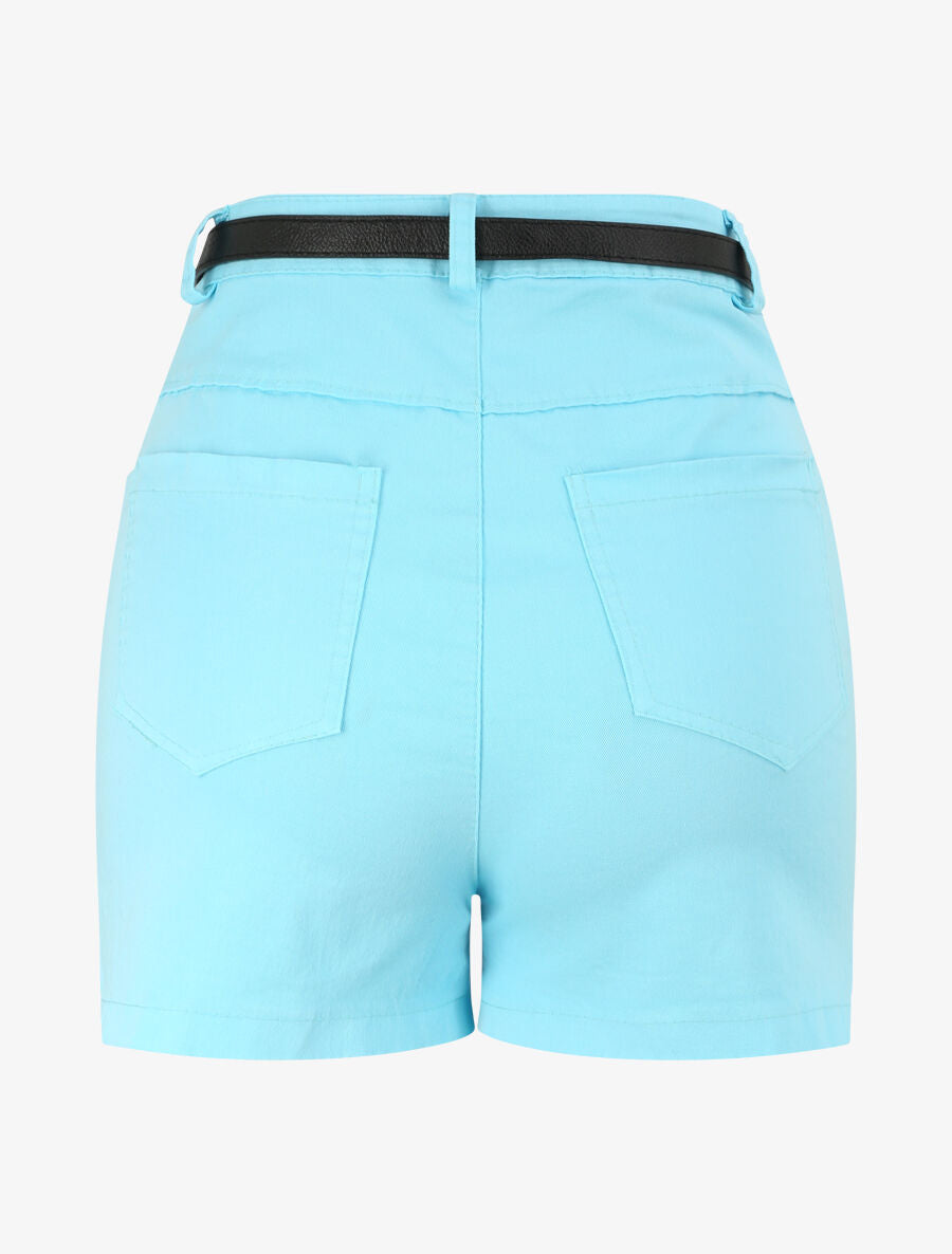 Short évasé uni à taille haute - Bleu ciel - 2
