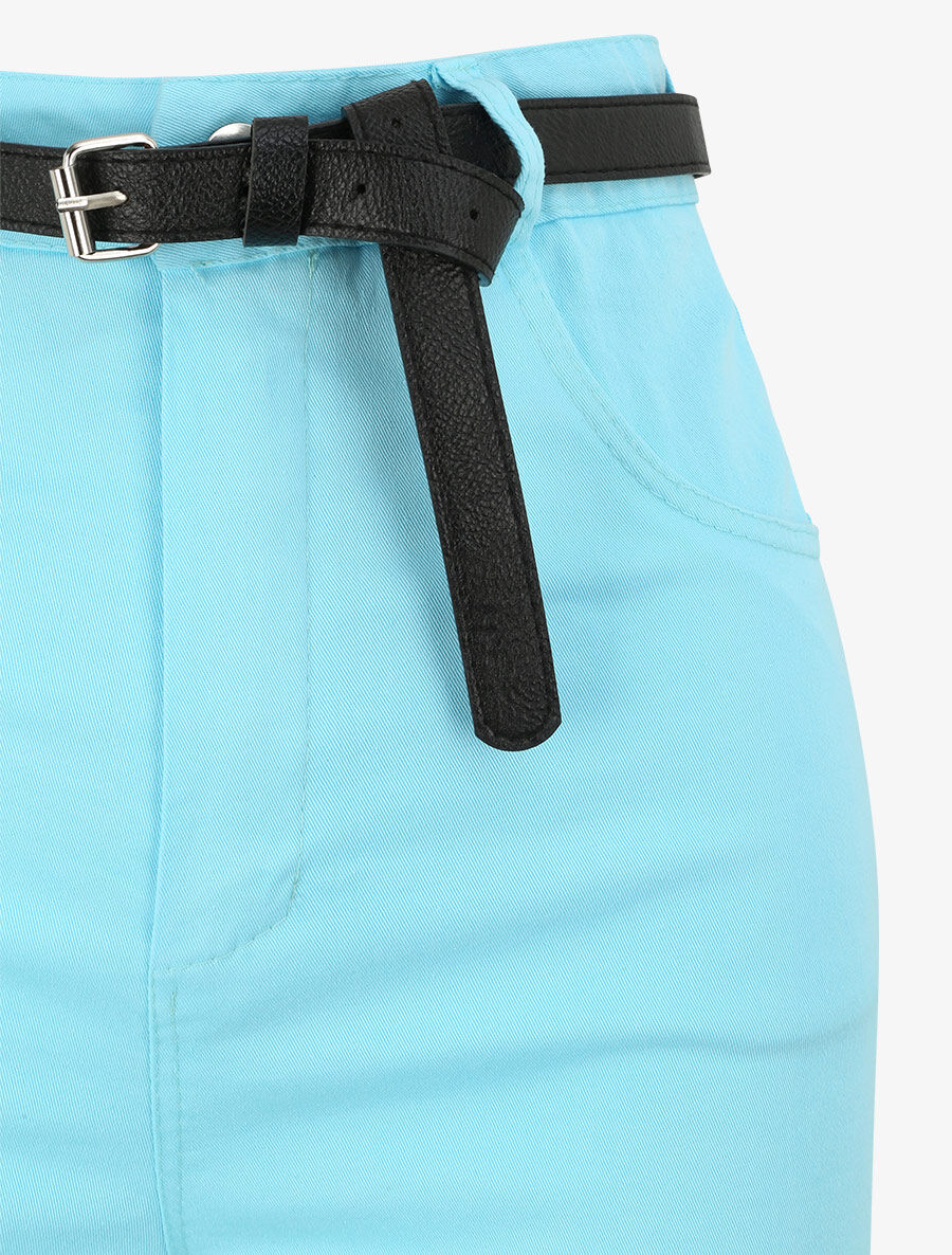 Short évasé uni à taille haute - Bleu ciel - 3
