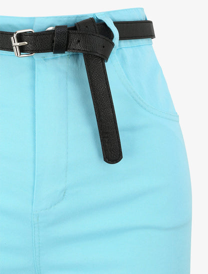 Short évasé uni à taille haute - Bleu ciel - 3