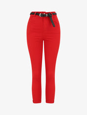 Pantalon uni à revers - Rouge - 4