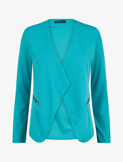 Veste à col biseauté et poches zippées - Turquoise - 1