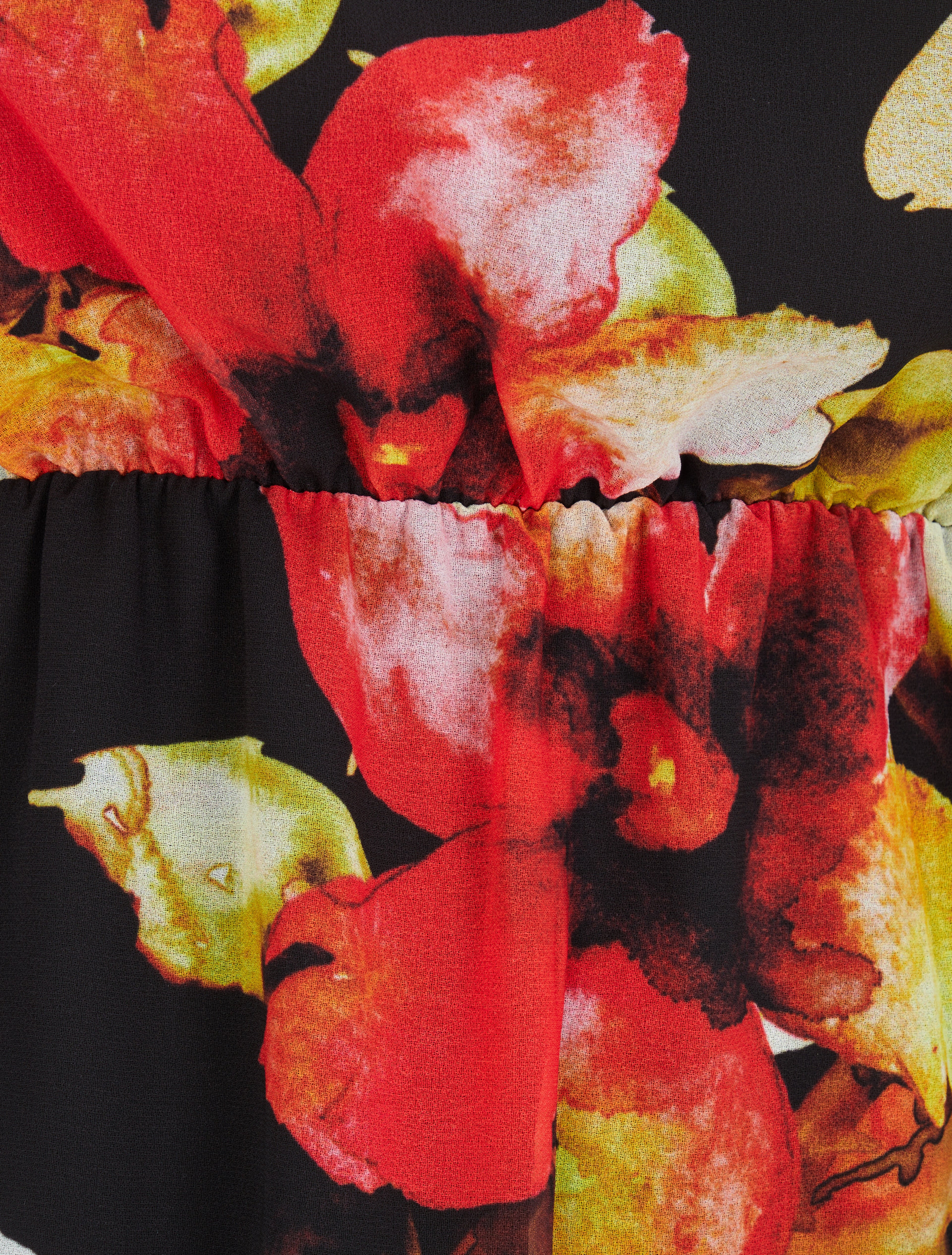Robe imprimé fleurs stylisées à épaules marquées - Noir - 3