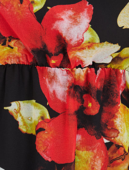 Robe imprimé fleurs stylisées à épaules marquées - Noir - 3