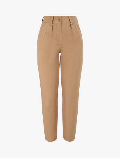Pantalon fluide uni coupe droite - Camel - 1