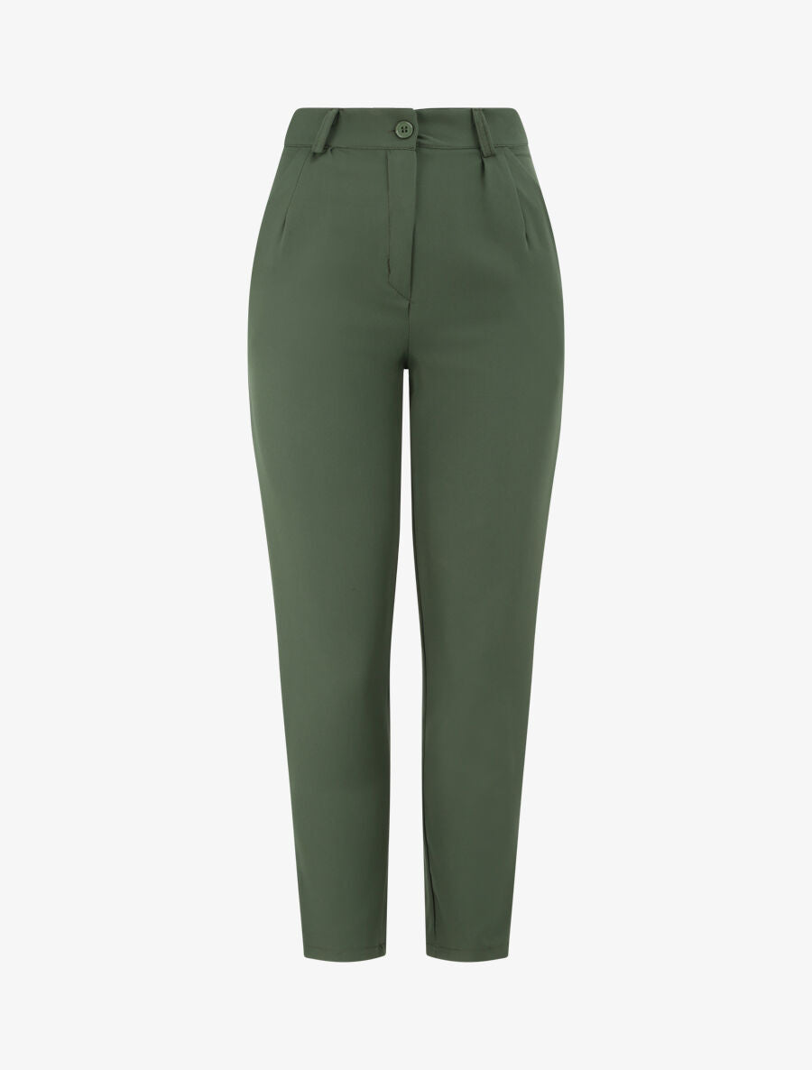Pantalon fluide uni coupe droite - Kaki - 1